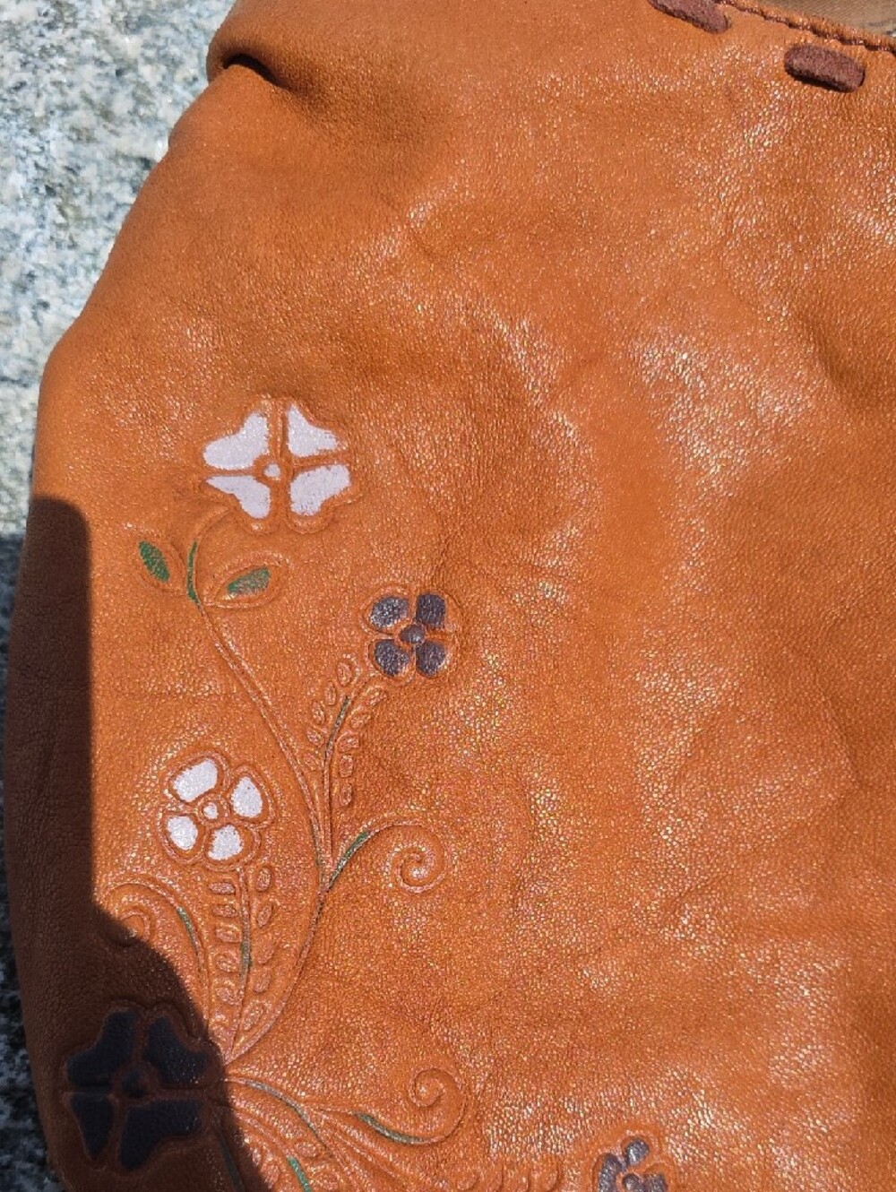 Lucky Brand Burnt Orange/Tan Floral Embossed Leather Hobo - Picture 6 of 15